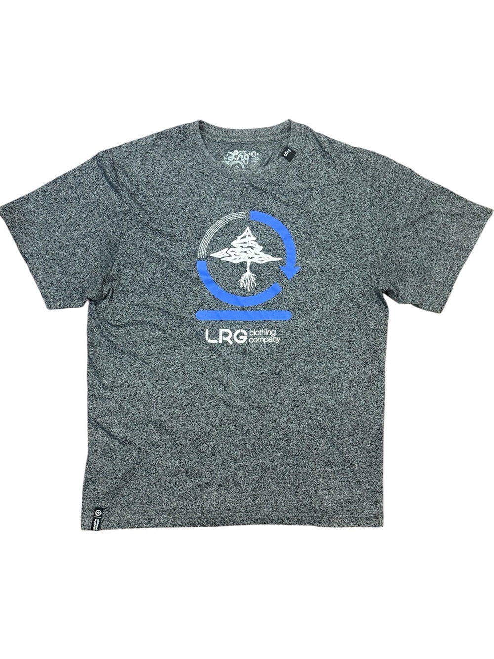 LRG Clothing Men's Dark Heather Gray Short Sleeve Tee with Blue Logo sz. L